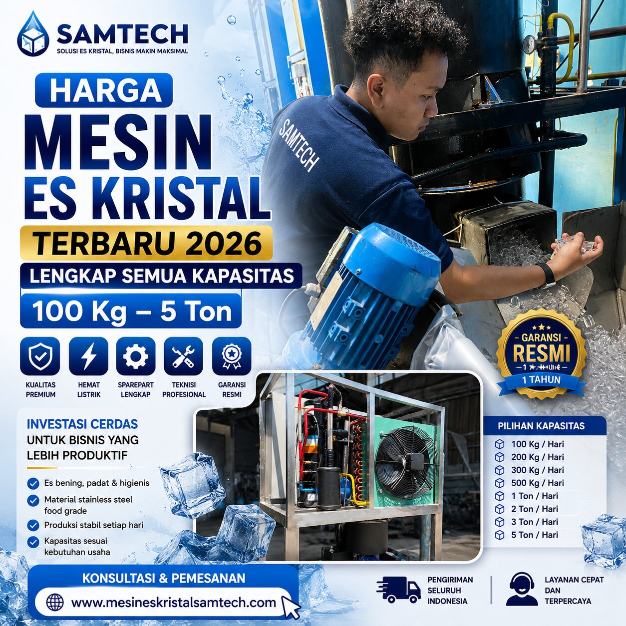 Harga Mesin Es Kristal Terbaru 2026 Lengkap Semua Kapasitas 100 Kg–5 Ton